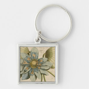 Blaue Lotusblume auf braunem Hintergrund mit Schri Schlüsselanhänger