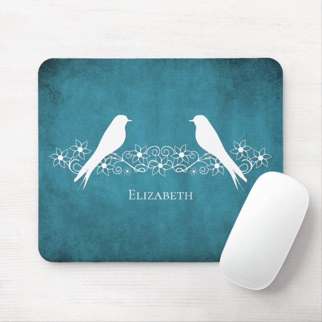 Blaue Lovebirts Blumenstraube Mousepad (Mit Mouse)
