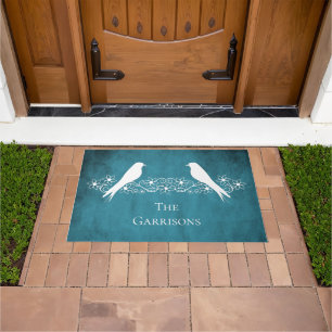 Blaue Lovebirts Blumenstraube Personalisiert Doorm Fußmatte