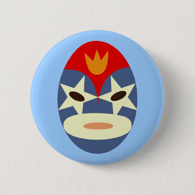 Blaue Lucha-Libre-Maske Button (Vorderseite)