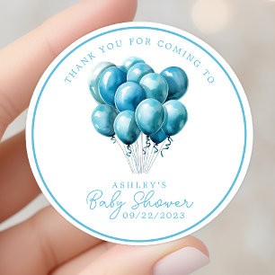 Blaue Luftballons Aquarell Junge Baby Shower Danke Runder Aufkleber