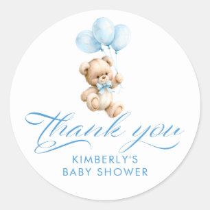 Blaue Luftballons Teddybär Baby Shower Danke Runder Aufkleber