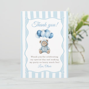 Blaue Luftballons Teddybär Geburtstags-Dankeskarte Dankeskarte