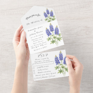 Blaue Lupinen Aquarell Texas Hochzeit All In One Einladung