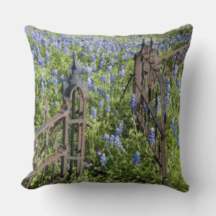 Blaue Lupinen und Phlox umgeben das Friedhofstor Kissen