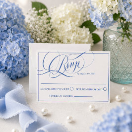 Blaue Luxus-Kalligrafie-Hochzeit RSVP Karte