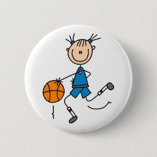 Blaue Mädchen-Basketball-Spieler-T-Shirts und Button