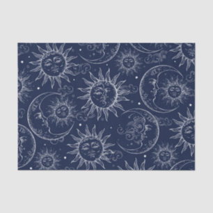 Blaue Magie Vintage Himmelszelt Sonne Mond Sterne Seidenpapier