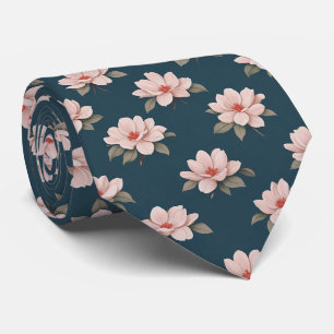 Blaue Magnolie Blush Rosa Blumenmuster Krawatte