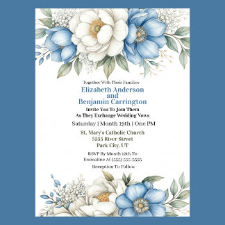 Blaue Magnolie und Pfingstrosen-Blumenhochzeit Einladung