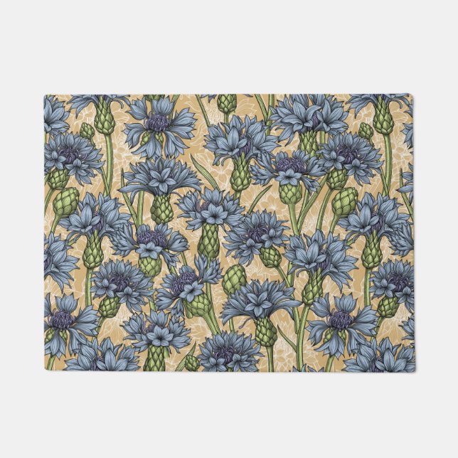 Blaue Maisblumen, wilde Blume auf Honiggelb Fußmatte (Vorderseite)