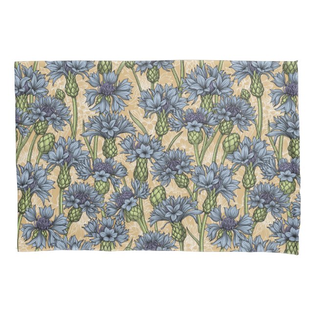 Blaue Maisblumen, wilde Blume auf Honiggelb Kissenbezug (Vorderseite-Links)
