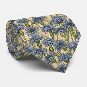 Blaue Maisblumen, wilde Blume auf Honiggelb Krawatte