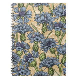 Blaue Maisblumen, wilde Blume auf Honiggelb Notizblock