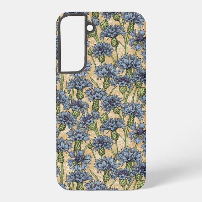 Blaue Maisblumen, wilde Blume auf Honiggelb Samsung Galaxy Hülle (Rückseite)