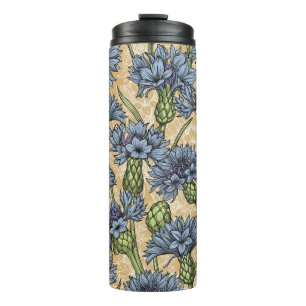 Blaue Maisblumen, wilde Blume auf Honiggelb Thermosbecher