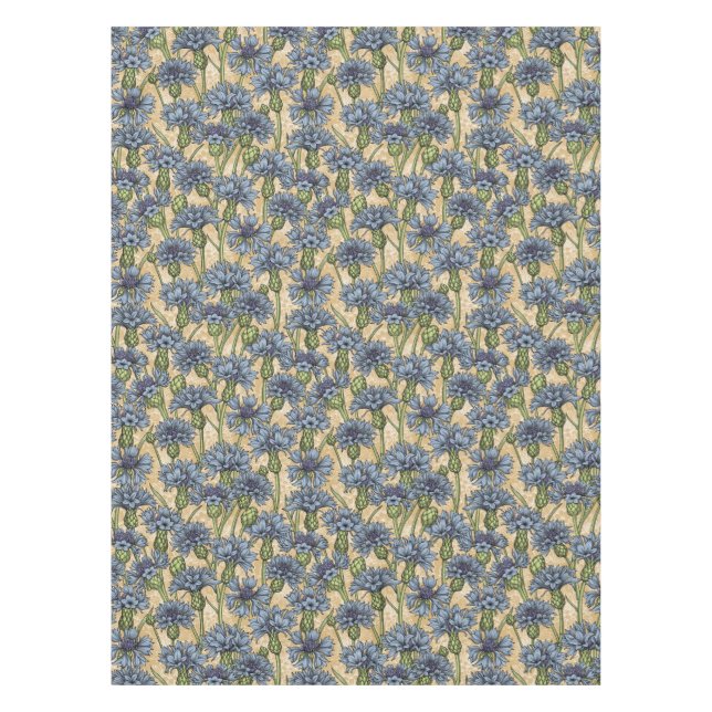 Blaue Maisblumen, wilde Blume auf Honiggelb Tischdecke (Vorderseite)