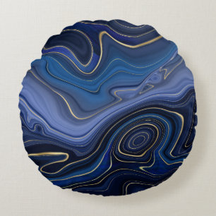 Blaue Malachit Goldene Akzente Luxus Chic Edelstei Rundes Kissen
