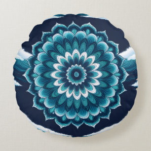 Blaue Mandala-Blumen-Rundkissen Boho Rundes Kissen