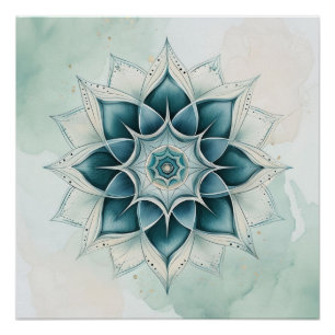 Blaue Mandala-Designs in Teal Poster