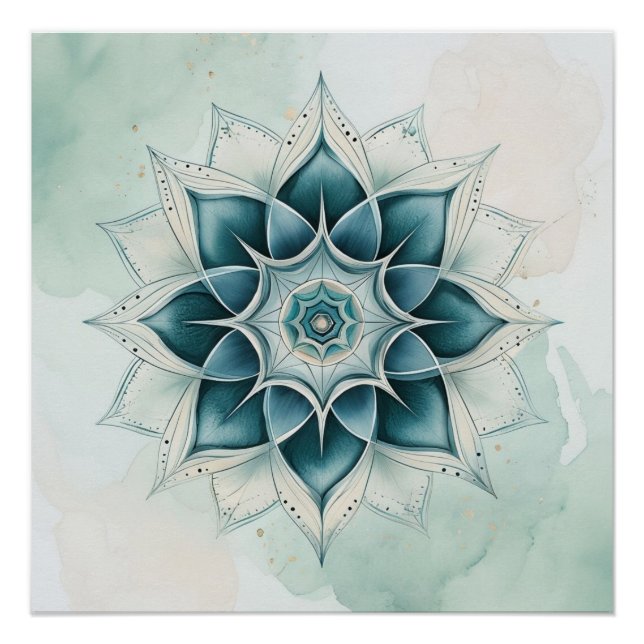 Blaue Mandala-Designs in Teal Poster (Vorderseite)