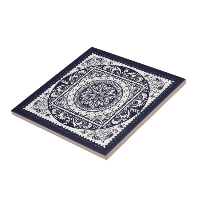Blaue Mandala-Keramik-Kunst-Mitternachtsfliese Fliese (Seite)