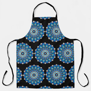 Blaue Mandala-Muster-Schürze Boho-Blumen-Dekor Schürze