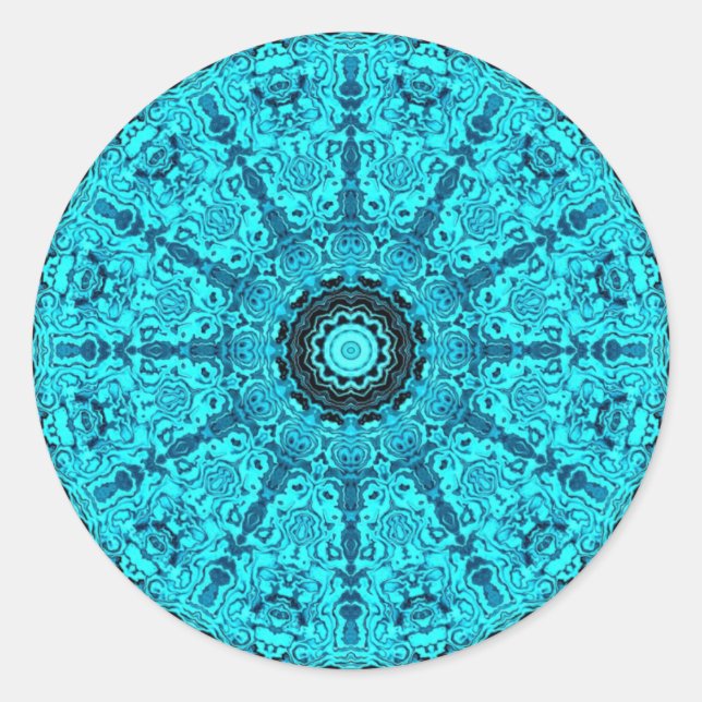 Blaue Mandala Runder Aufkleber (Vorderseite)
