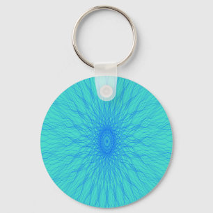 Blaue Mandala-Strahlen auf dem Cyan-Schlüsselanhän Schlüsselanhänger