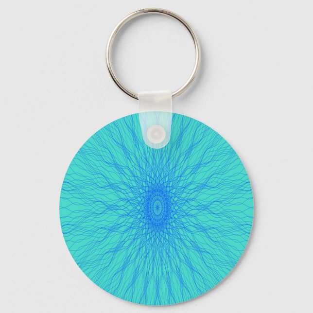 Blaue Mandala-Strahlen auf dem Cyan-Schlüsselanhän Schlüsselanhänger (Vorderseite)