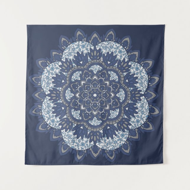 Blaue Mandala-Tapestation Wandteppich (Vorderseite)