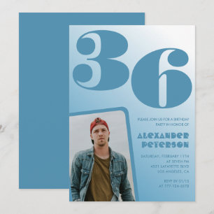Blaue Männer Foto-Gradient 36. Geburtstagseinladun Einladung