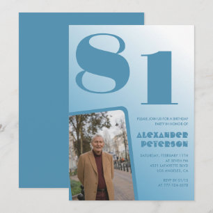Blaue Männer Foto-Gradient 81. Geburtstagseinladun Einladung