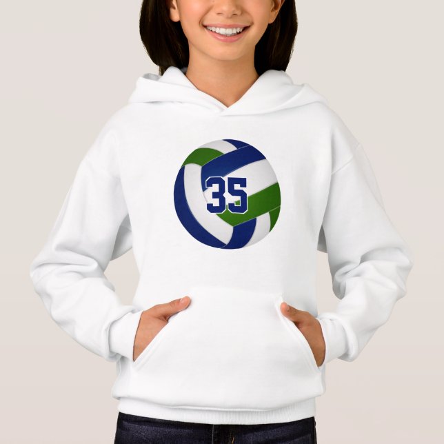 Blaue Mannschaftsfarben Jersey Nummer Volleyball Hoodie (Vorderseite)