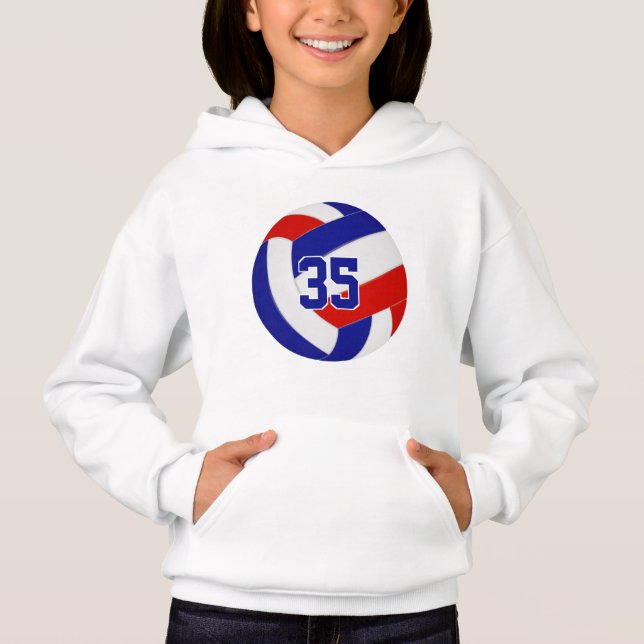 Blaue Mannschaftsfarben Jersey Nummer Volleyball Hoodie (Vorderseite)