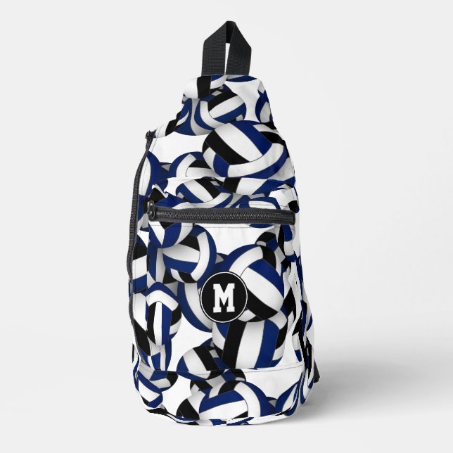 Blaue Mannschaftsfarben - Volleyball mit Monogramm Crossbody Bag (Vorderseite)