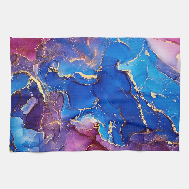 BLAUE MARBLE AGATE SILVER GLITZER GLAM GESCHIRRTUCH (Horizontal)