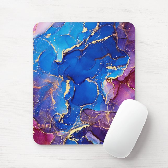 BLAUE MARBLE AGATE SILVER GLITZER GLAM MOUSEPAD (Mit Mouse)