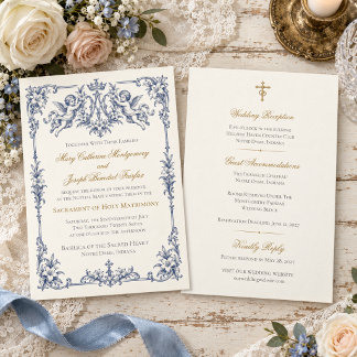 Blaue Marianische Cherub-Katholische Hochzeit Einladung