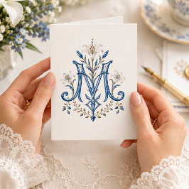 Blaue Marianische Monogramm Katholische Korrespond Dankeskarte