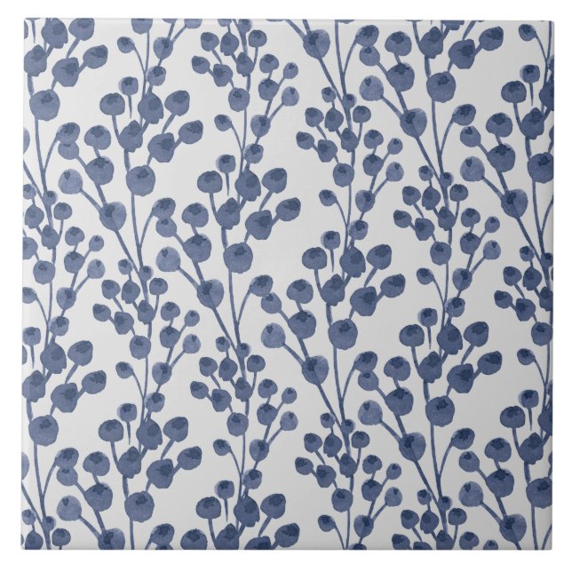 Blaue Marine Botanik Fliese (Vorderseite)