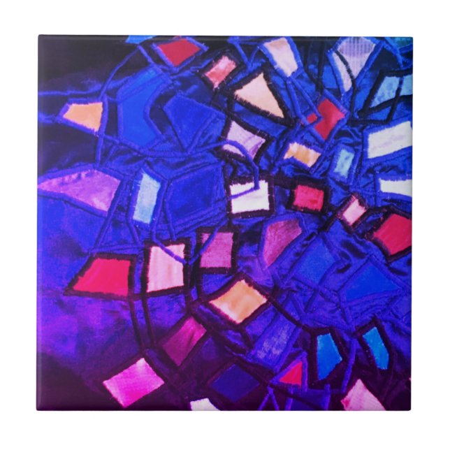 Blaue Marine lila rosa Seeschifffahrt abstrakt Fliese (Vorderseite)