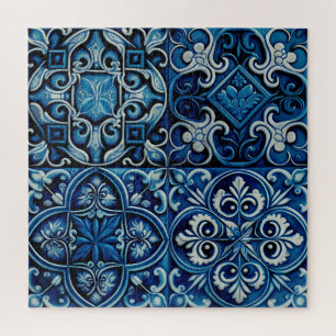 Blaue marine Mosaikfliese. Abstrakte Blumengestalt
