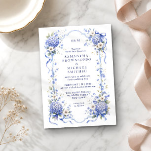 Blaue Marine Porzellan Blumen Klassische Hochzeit Einladung