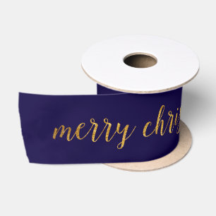 Blaue Marineyacht-goldene frohe Weihnachten Satinband