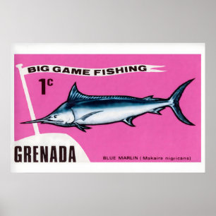 Blaue Marlin-Streichholzschachtel-Kunst, Grenadisc Poster
