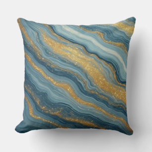 Blaue Marmor-Abstraktion mit goldenen Adern Kissen
