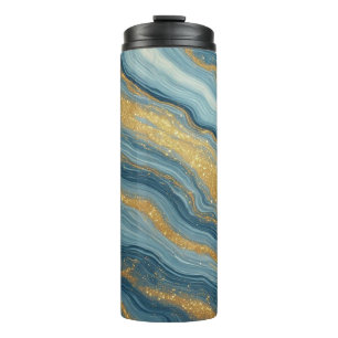 Blaue Marmor-Abstraktion mit goldenen Adern Thermosbecher