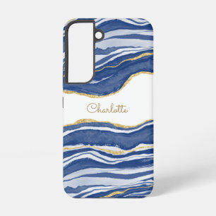 Blaue Marmor-Achat-Gold-Glitzer-Personalisierung Samsung Galaxy Hülle