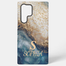 blaue Marmor Chic Gold Glitter Monogramm Samsung Galaxy Hülle